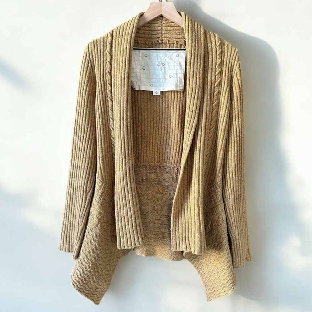 Anthropologie Birds On A Wire Yellow Wool Blend Knit Cardigan Sweater Small